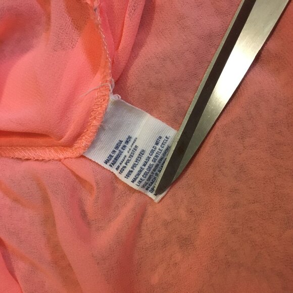 American Eagle Sheer Neon Orange Pink Bohemian Blouse - Picture 9 of 14